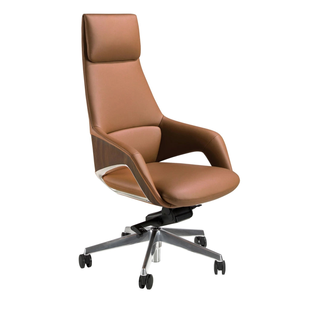 Sedia girevole da ufficio in similpelle marrone