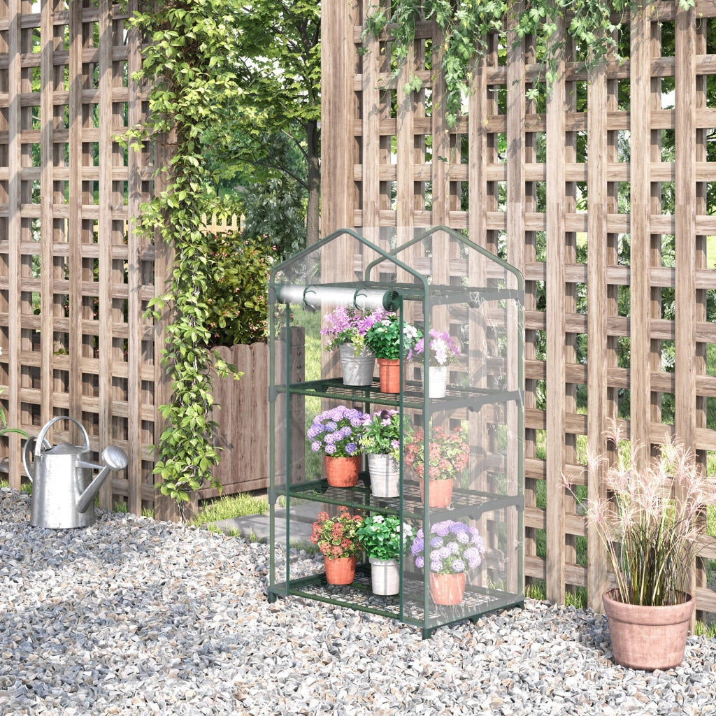 Serra da Giardino 3 Livelli con Ripiani e Porta a Cerniera ¨C Minimal ¨C 69x49x125 cm Trasparente