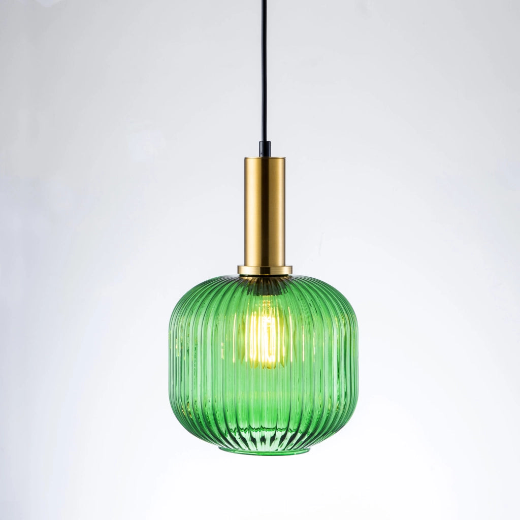 Lampada a sospensione Cumbria vetro verde oro E27 Polux