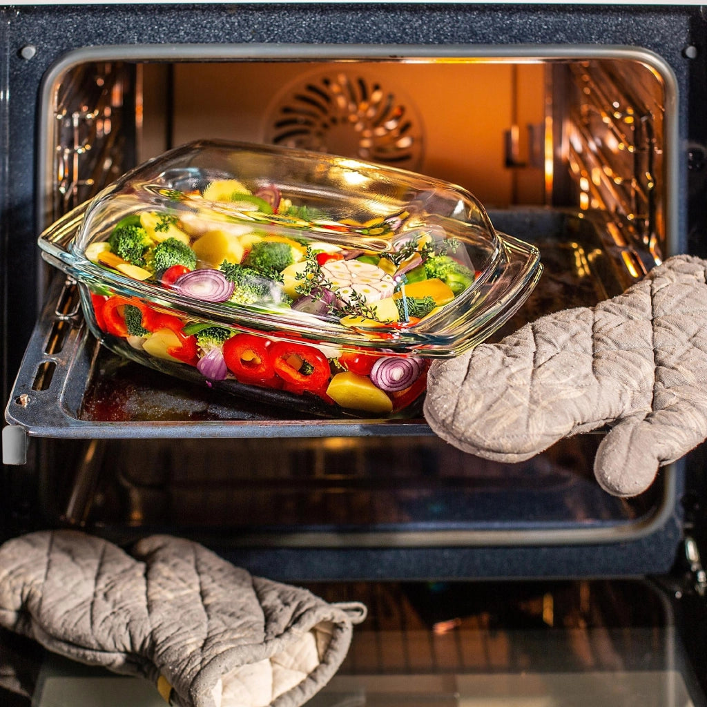 Teglia da forno rettangolare in vetro KADAX da 4,1 litri con coperchio