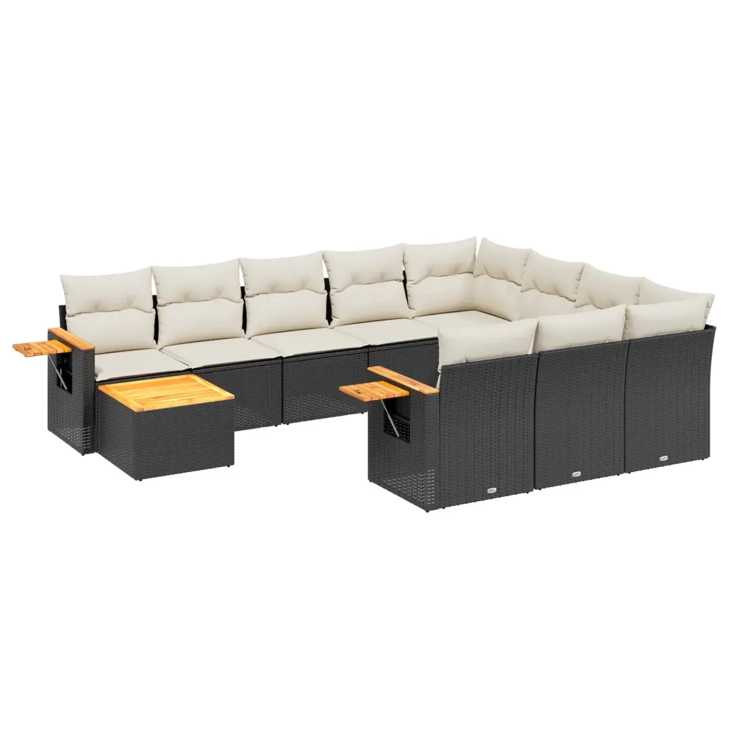 Set Divani da Giardino 11 pz con Cuscini in Polyrattan Nero