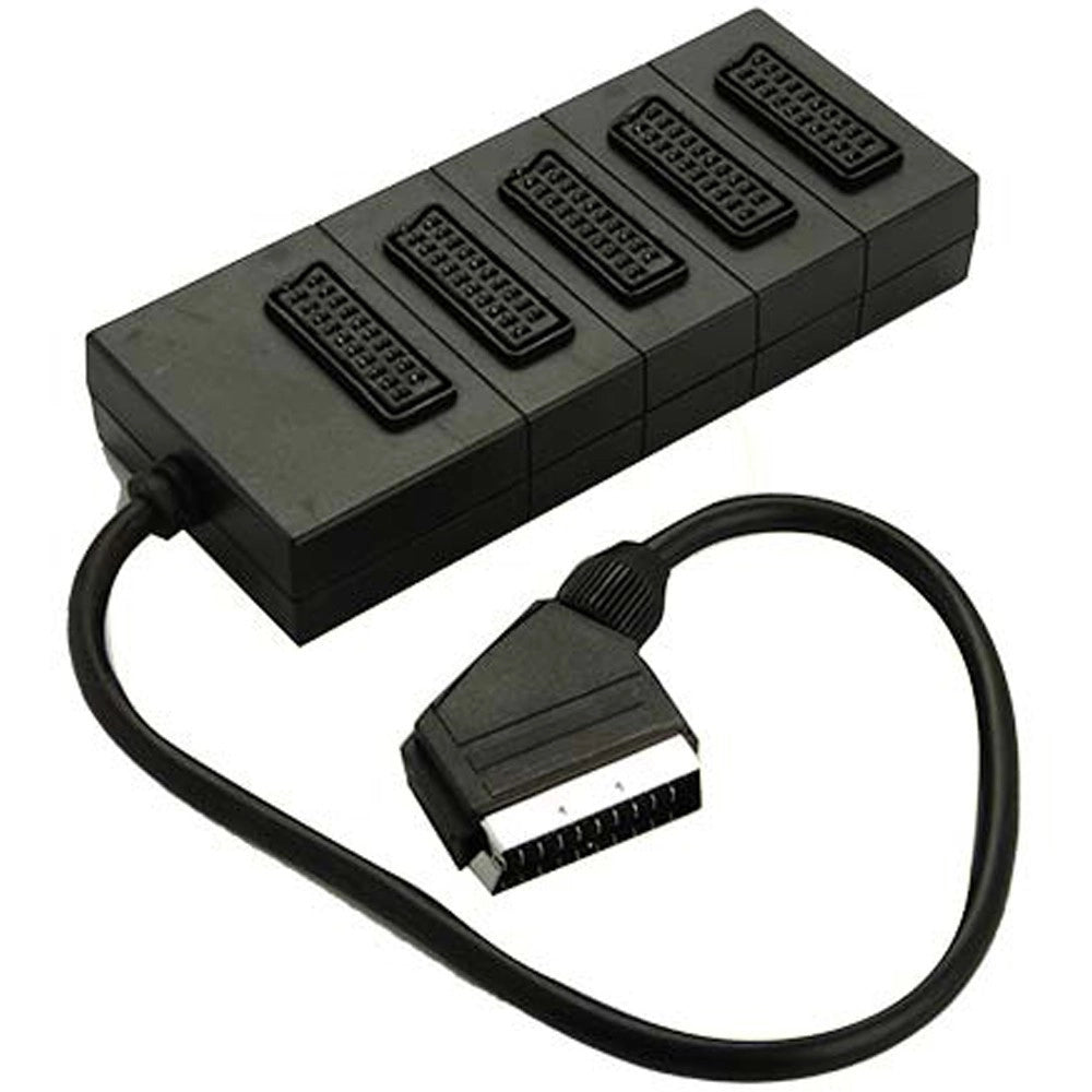 Trade Shop - Adattatore Multipresa 5x Presa Scart 21 Poli Multiscart Collega Dvd Decoder A Tv -