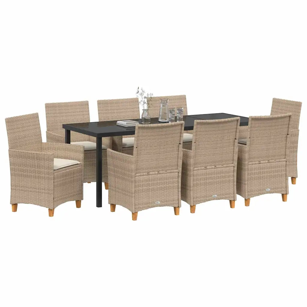 Set da Pranzo per Giardino 9 pcs Beige polyrattan 3381085