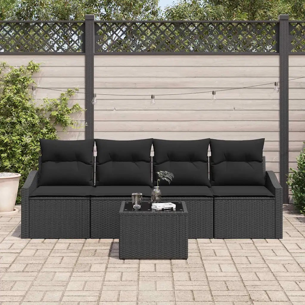 Set di divani con cuscino con cuscino 5 pcs Nero polyrattan 3346593