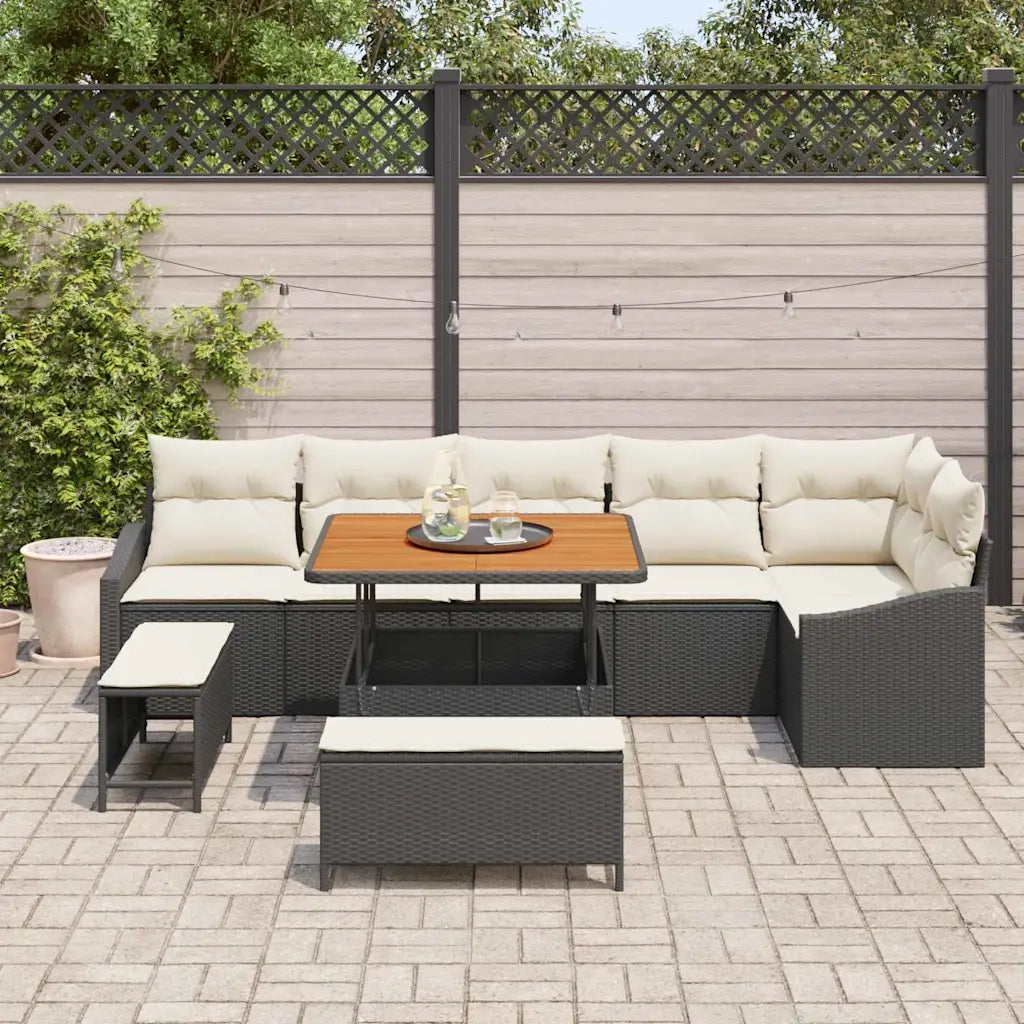 Set Divano da Giardino con cuscino 9 pcs Nero polyrattan 3362665