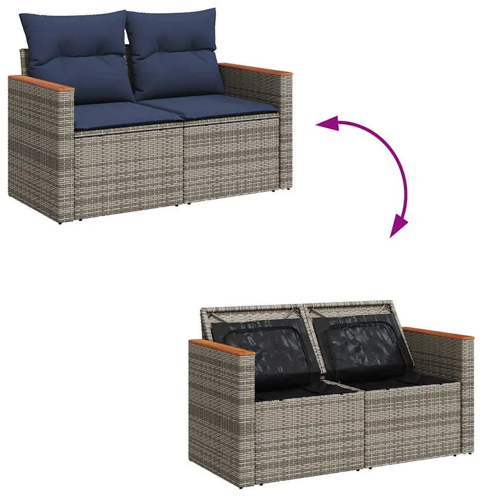 Set Divani da Giardino 7 pz con Cuscini Grigio in Polyrattan 3325932