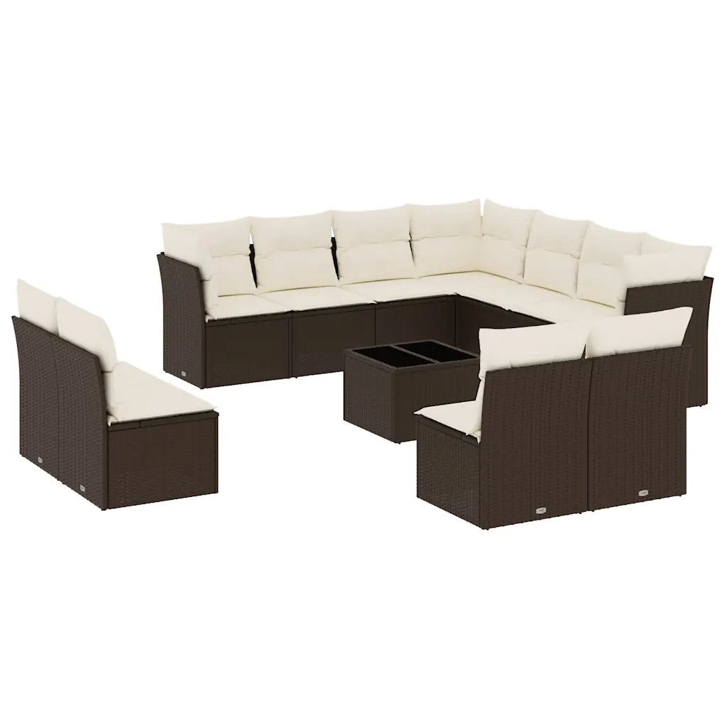 Set Divani da Giardino 12 pz con Cuscini Marrone in Polyrattan 3217833