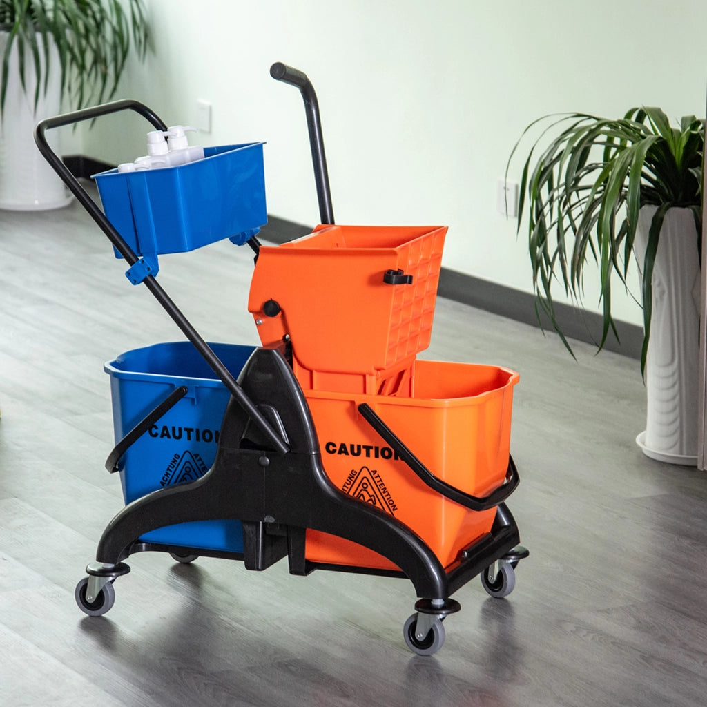 Carrello per pulizie con secchi ¨C Minimal ¨C 78x45x95 cm, arancio e blu, plastica e metallo