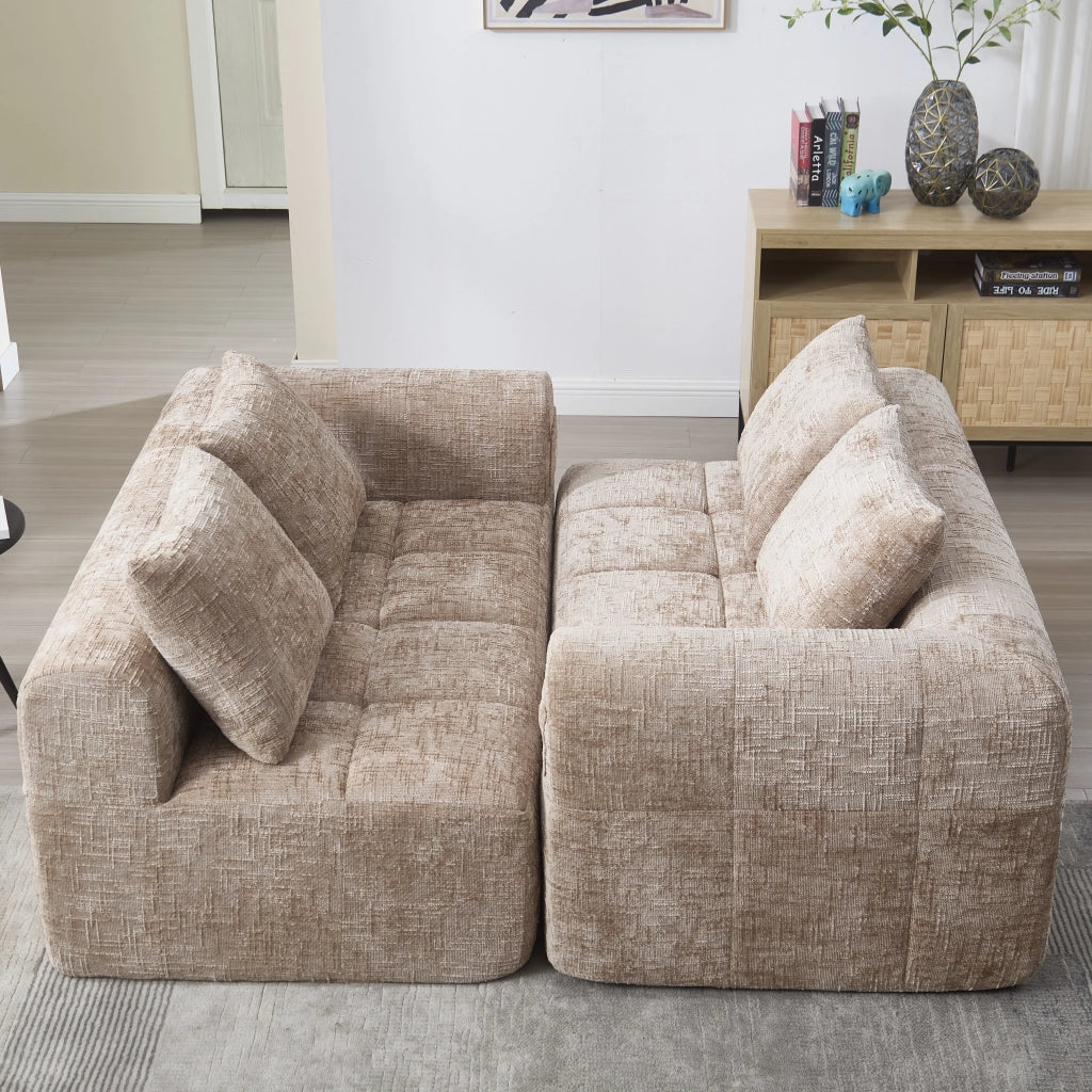 Divano 2 Posti con Cuscini e Tasche Laterali ¨C MINIMAL ¨C Tessuto Beige