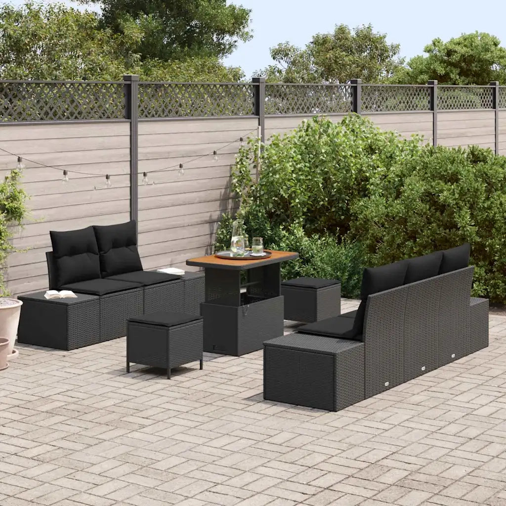 Set Divano da Giardino con cuscino 8 pcs Nero polyrattan