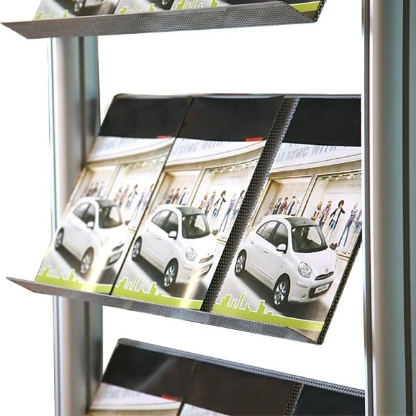 Espositore con 4 ripiani 3 A4 il lamiera microforata