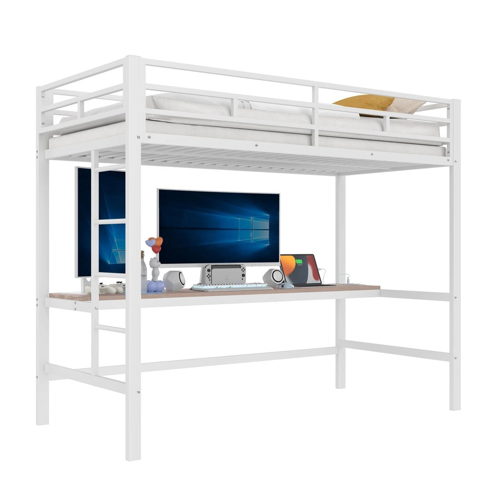 Letto a Soppalco con LED, USB e Luce App ¨C MINIMAL ¨C Metallo Bianco 90x200