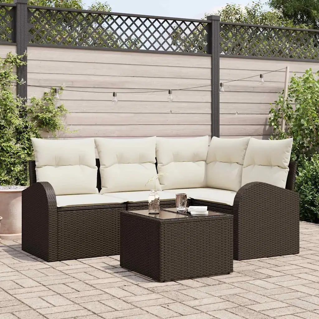 Set Divano da Giardino 5 pcs Marrone e bianco polyrattan
