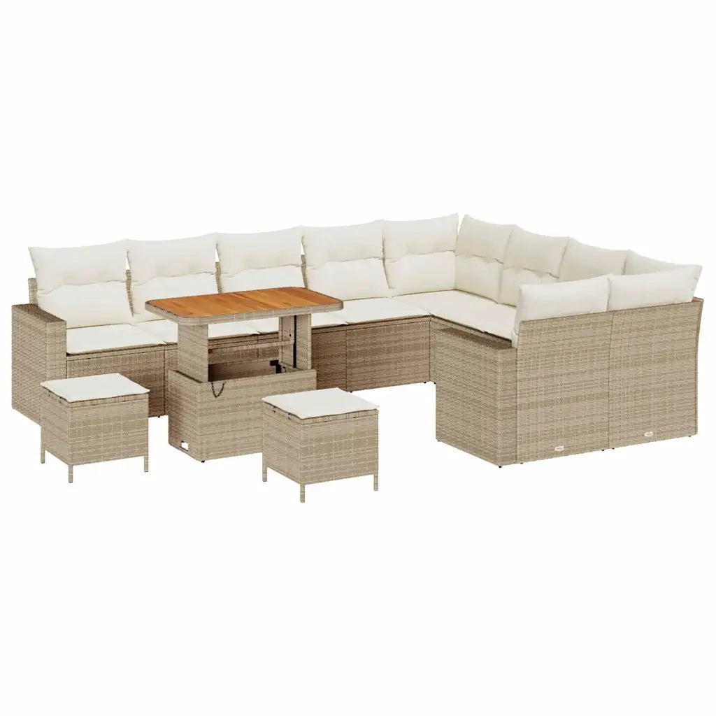 Set Divano da Giardino 13 pcs Beige e Crema polyrattan