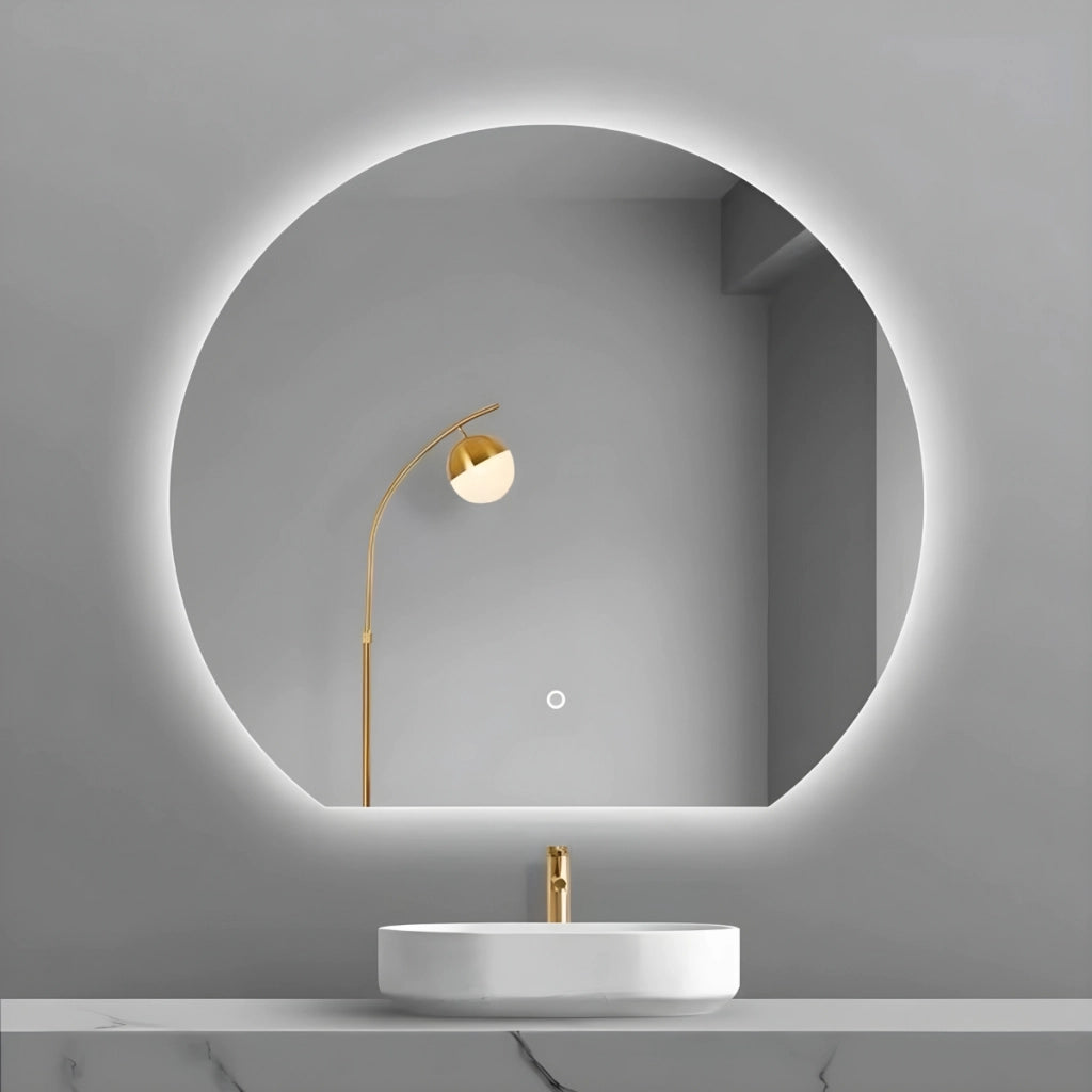 Specchio 5 mm tondo retroilluminato a filo led interruttore touch *** misure 80x70 cm, tonalità dimmerabile 2700-450...