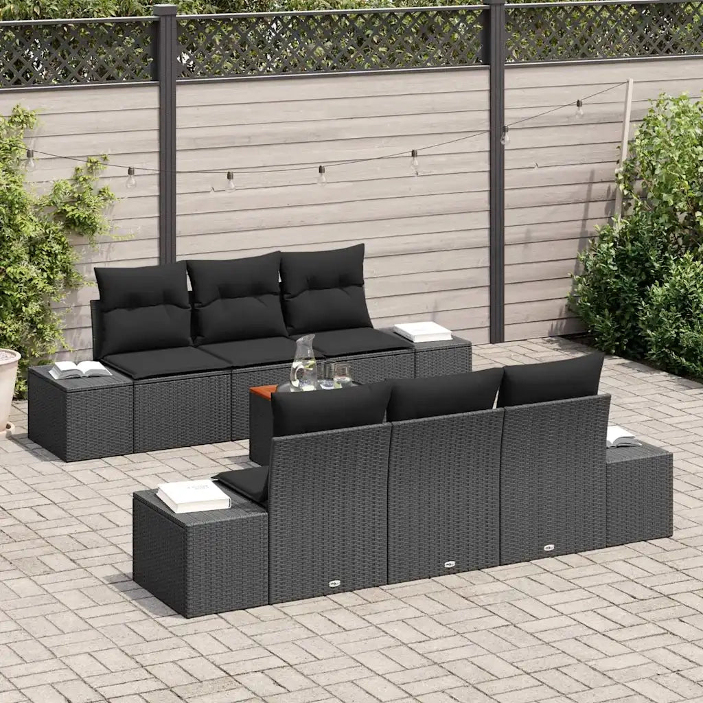 Set Divano da Giardino con archiviazione 7 pcs Nero polyrattan