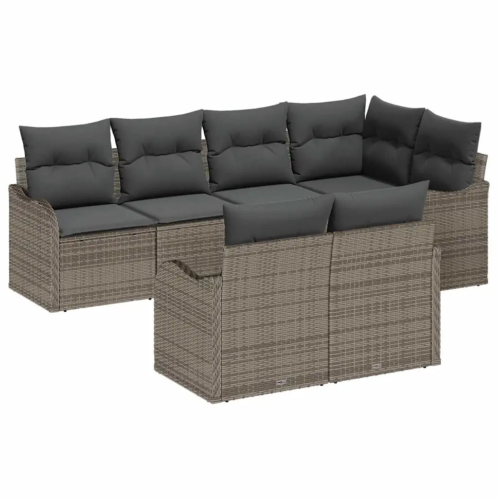 Set Divano da Giardino con cuscino 7 pcs Grigio Poly Rattan