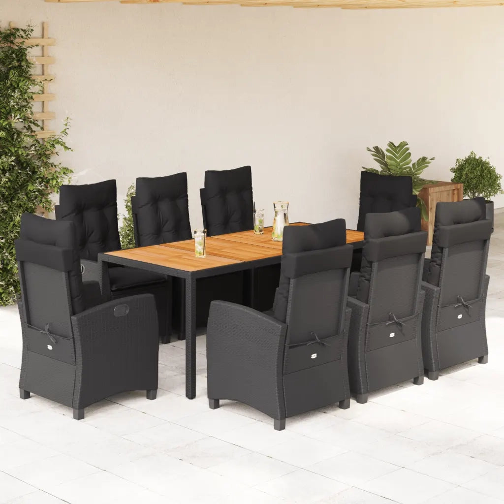 Set da Pranzo da Giardino 9 pz con Cuscini Nero in Polyrattan 3212670