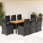 Set da Pranzo da Giardino 9 pz con Cuscini Nero in Polyrattan 3212670