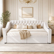 LETTO imbottito 90x190 cm in velluto beige con cassetti e vani laterali