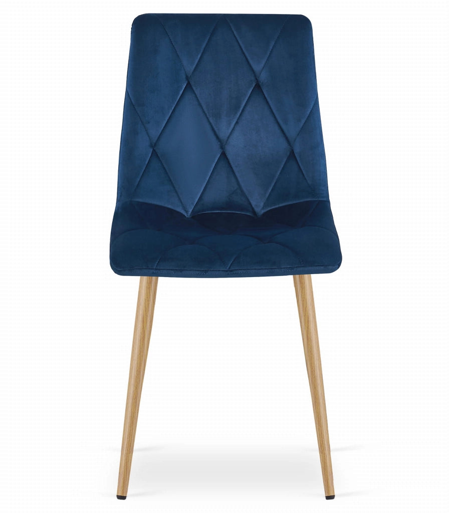 Sedia Valora TYRA in velluto blu navy con gambe color legno