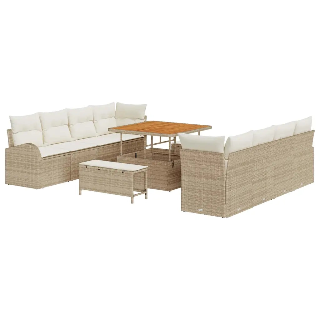 Set Divano da Giardino con cuscino 11 pcs Beige polyrattan