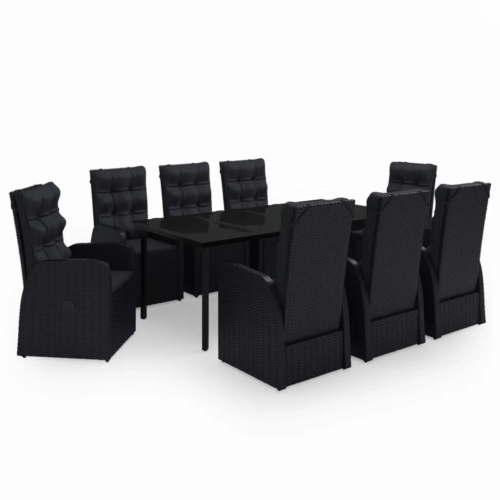Set da Pranzo da Giardino 9 pz con Cuscini Nero 3099484