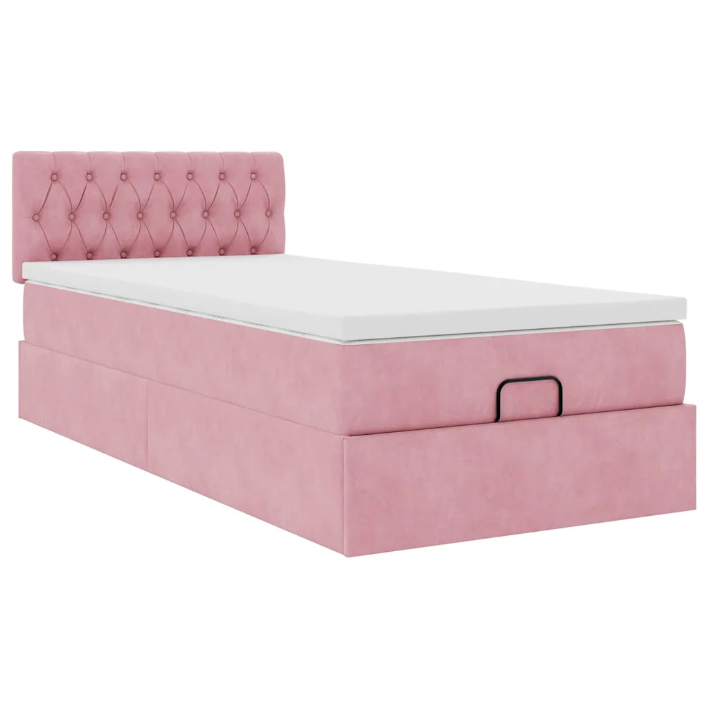 Pouf Letto con Materasso e LED Rosa 80x200cm in Velluto