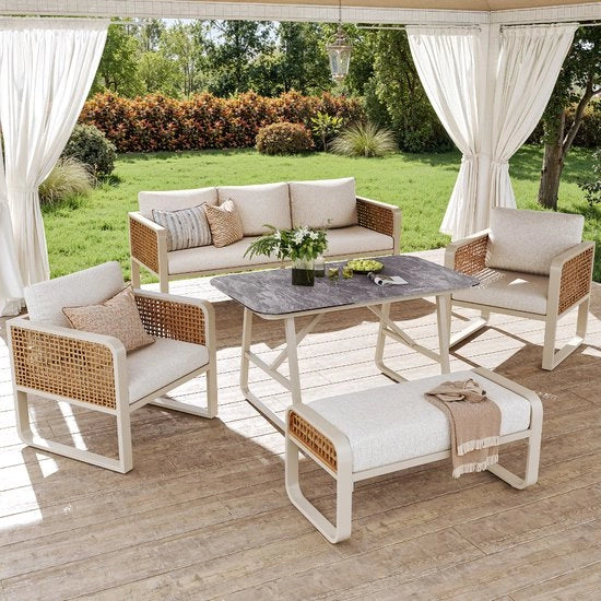 Set da giardino in rattan - 6-7 posti - Lavabile - Esterno