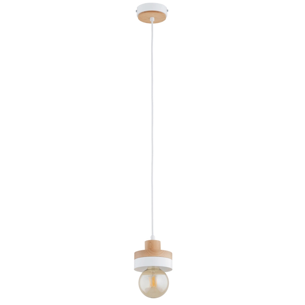 Lampada a sospensione bianco-legno E27 15W Larso Alfa
