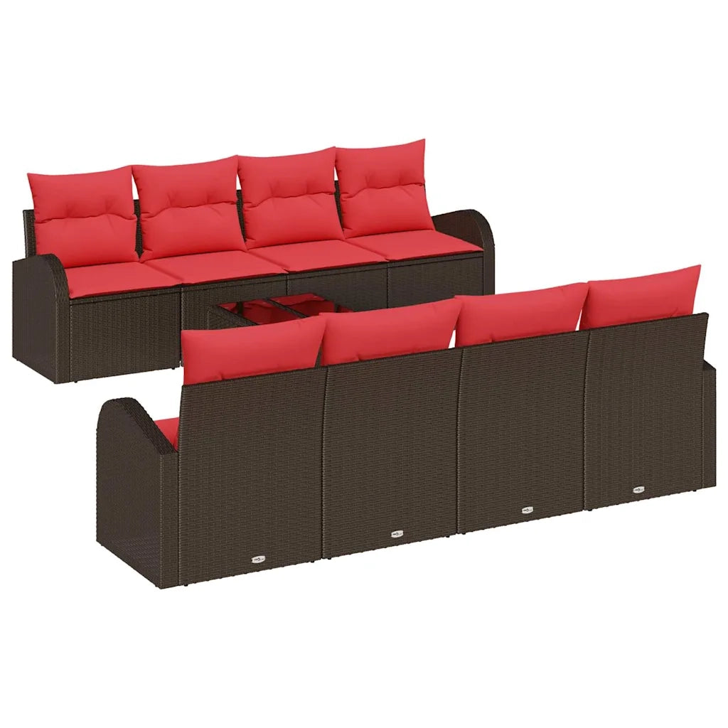 Set di divani 9 pcs Marrone e Rosso Poliestere 3345974