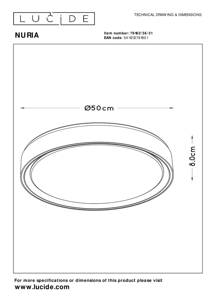 Plafoniera LED Lucide Nuria 50cm 36W bianca dimm.