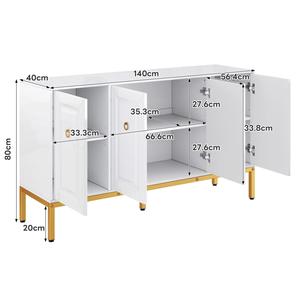 Credenza lucida - Zephmum - 140¡Á80¡Á40cm - Maniglie e gambe dorate
