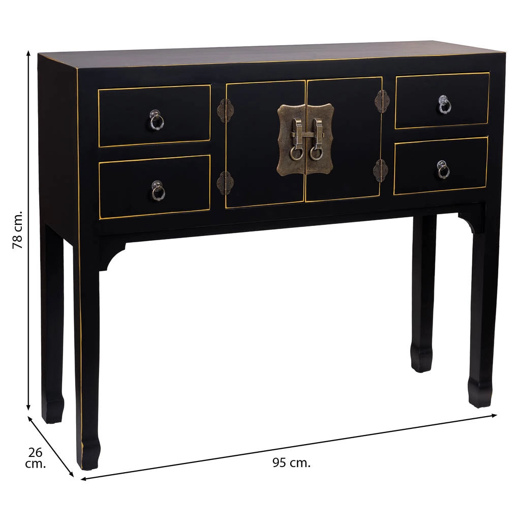 Mobile da ingresso in legno con 4 cassetti e 2 porte 95x26x78