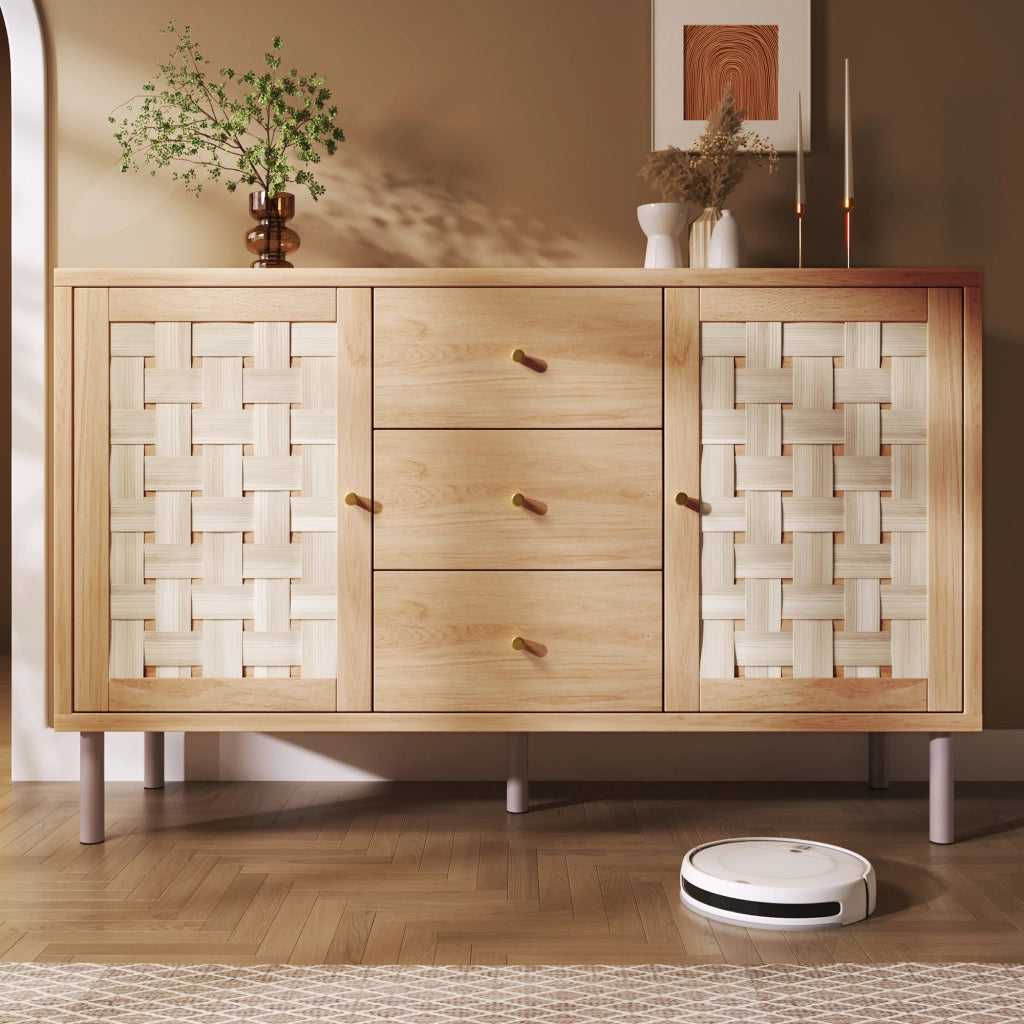 COMODA 120x40x75 cm Eiche con 2 ante e 3 cassetti, piedi in metallo