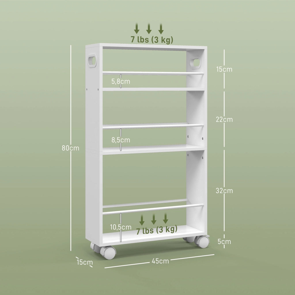 Tavolino con ruote e ripiani ¨C Minimal ¨C Bianco 45x15x80 cm