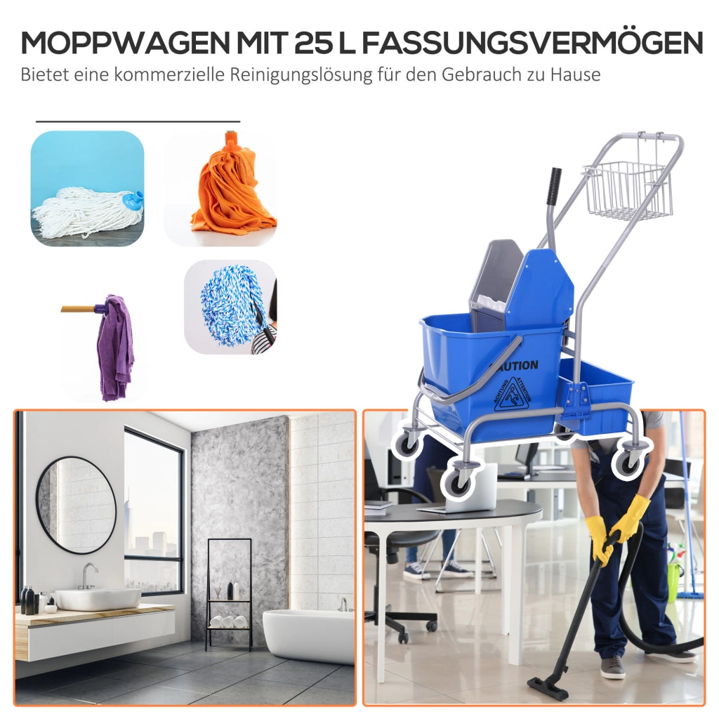 Carrello per Pulizia con Secchio ¨C Minimal ¨C Blu, Plastica, 25 L