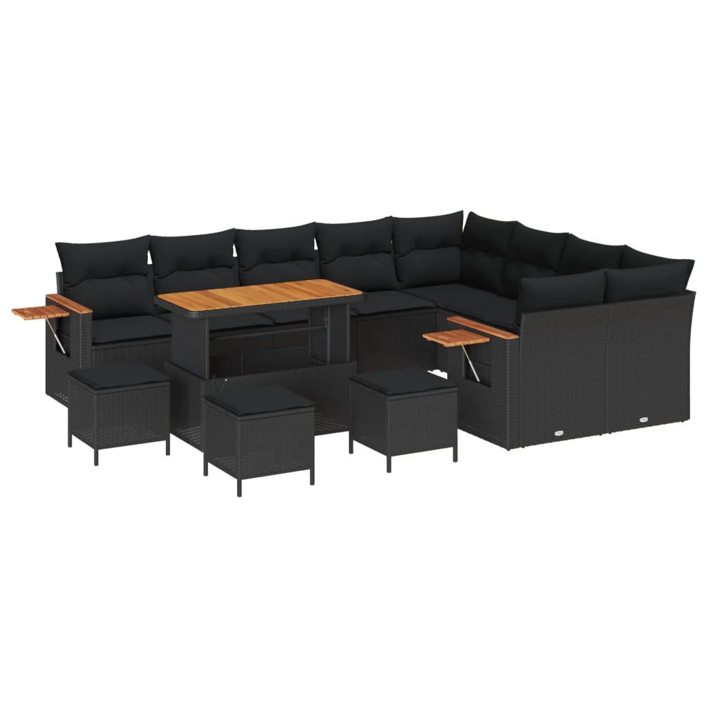 Set Divano da Giardino con cuscino 13 pcs Nero