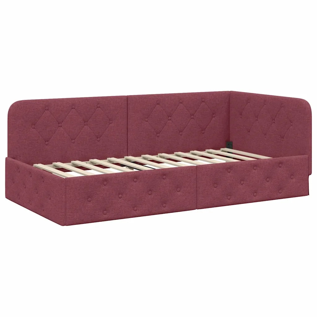 Cornice del letto ad angolo Rosso Vino 100 x 200 cm Tessuto