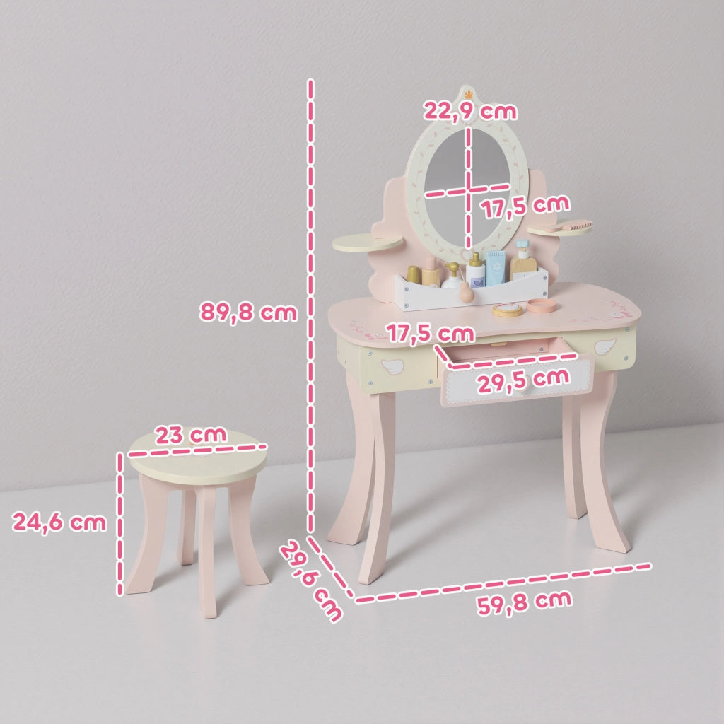 Scrivania per bambini con specchio e cassetto ¨C Minimal ¨C Rosa, MDF