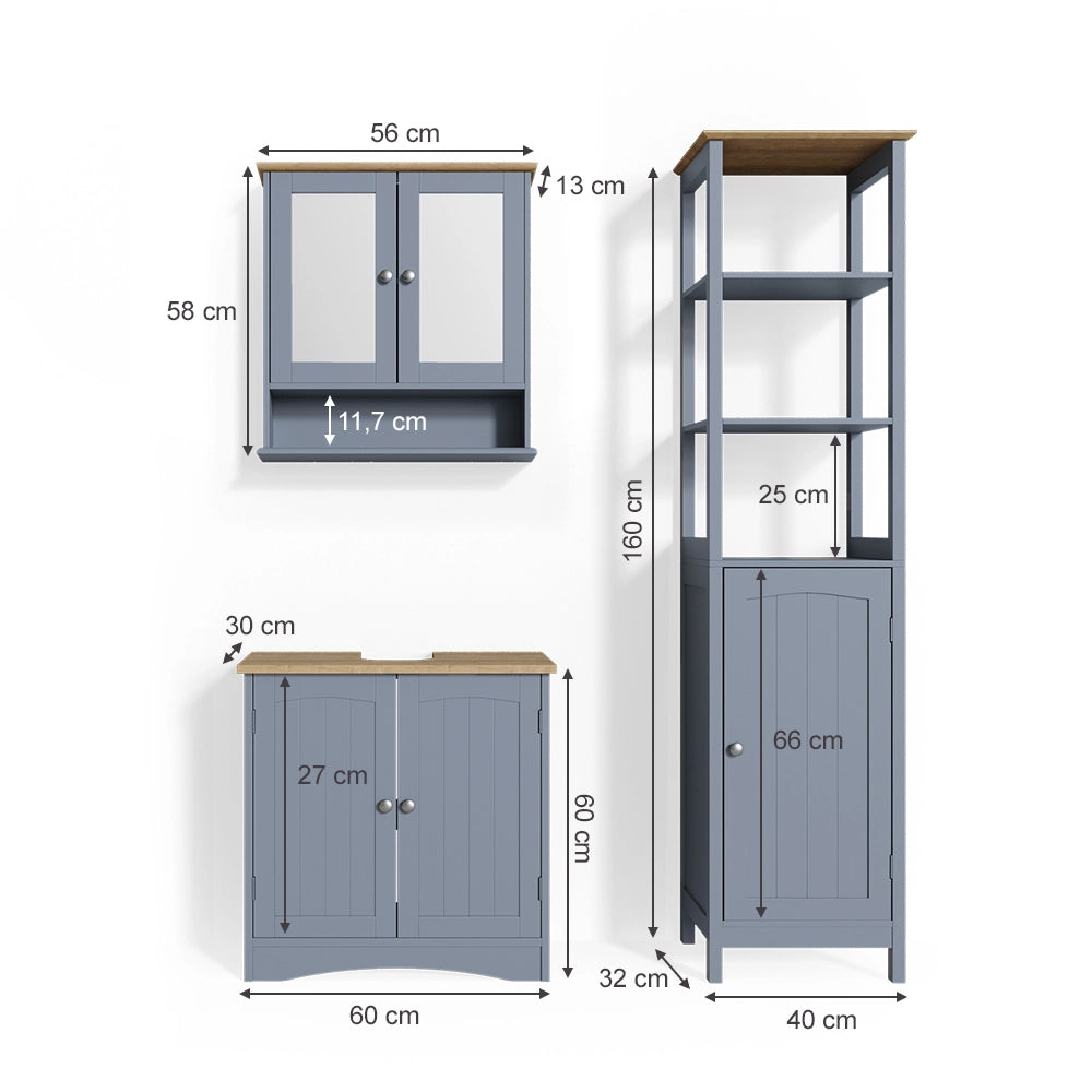 Vicco Set mobili bagno Grigio 3 parti, con colonna