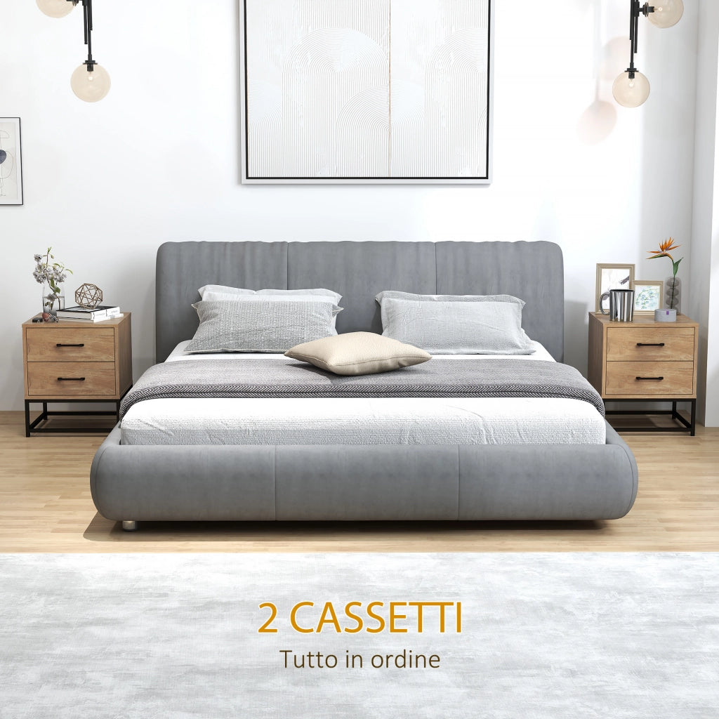 Comodino con 2 Cassetti Stile Industriale ¨C Minimal ¨C Legno e Acciaio