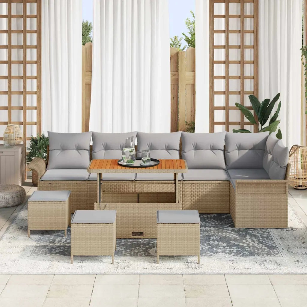 Set Divano da Giardino con cuscino 10 pcs Beige polyrattan