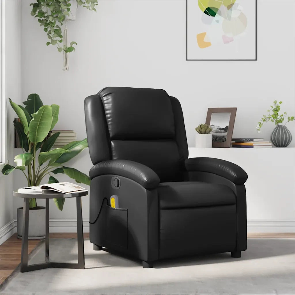 Poltrona Massaggiante | Sedia Relax Reclinabile Nera in Similpelle