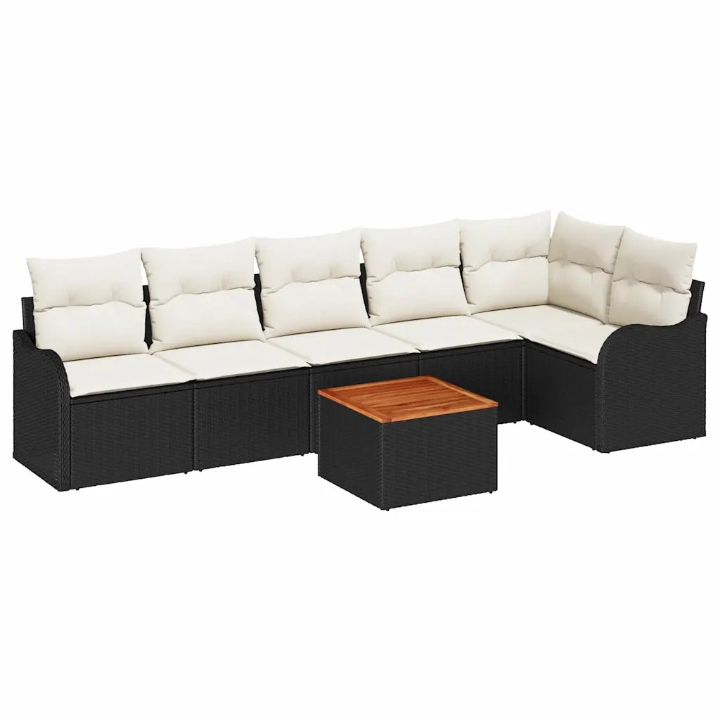 Set Divano da Giardino 7 pcs Nero e Crema polyrattan 3356129