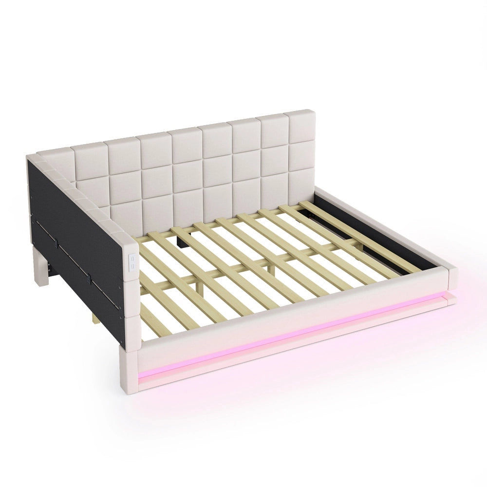 Divano letto - Xylo - 160x200 cm LED USB velluto beige