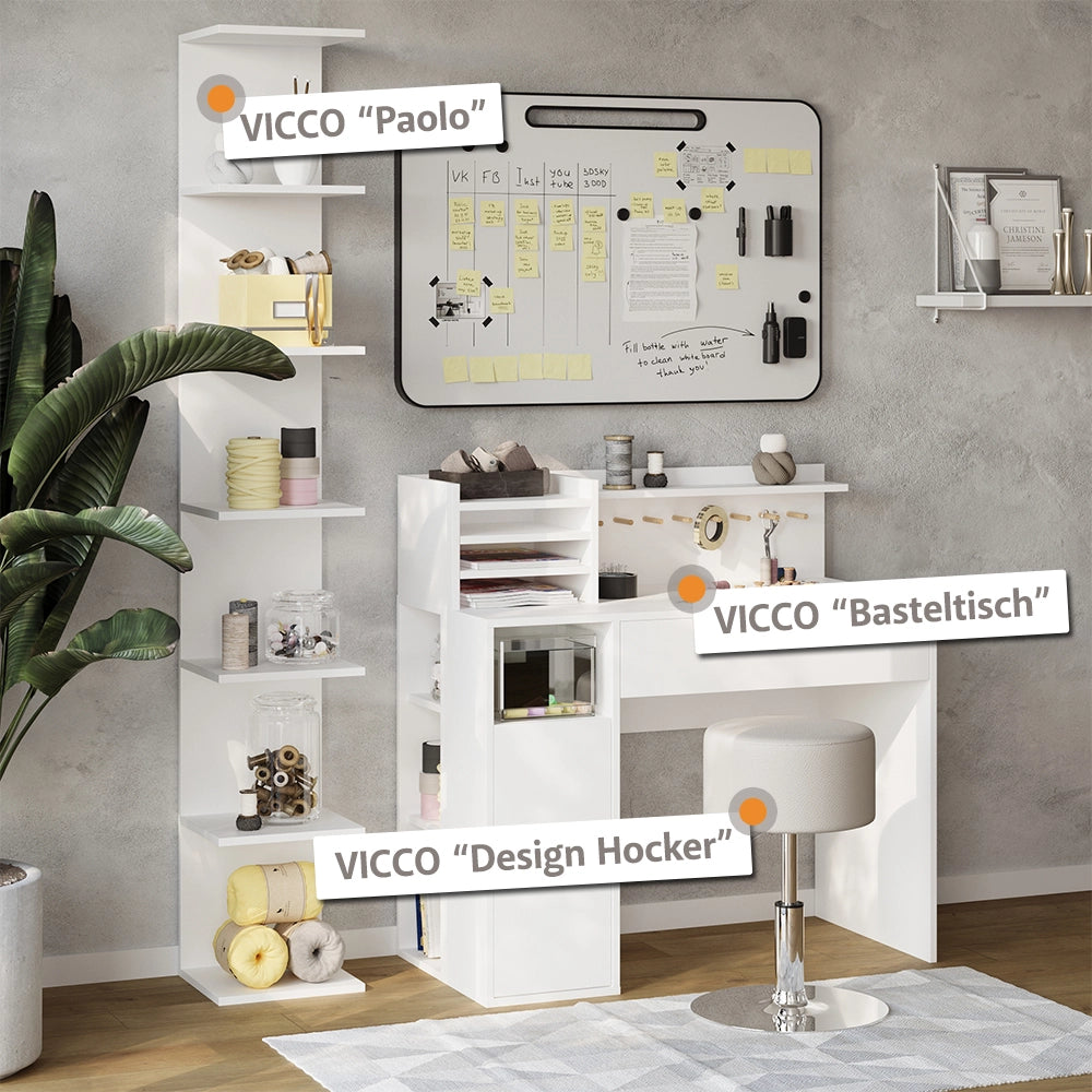 Vicco Scrivania Bianco 2 parti, con sgabello