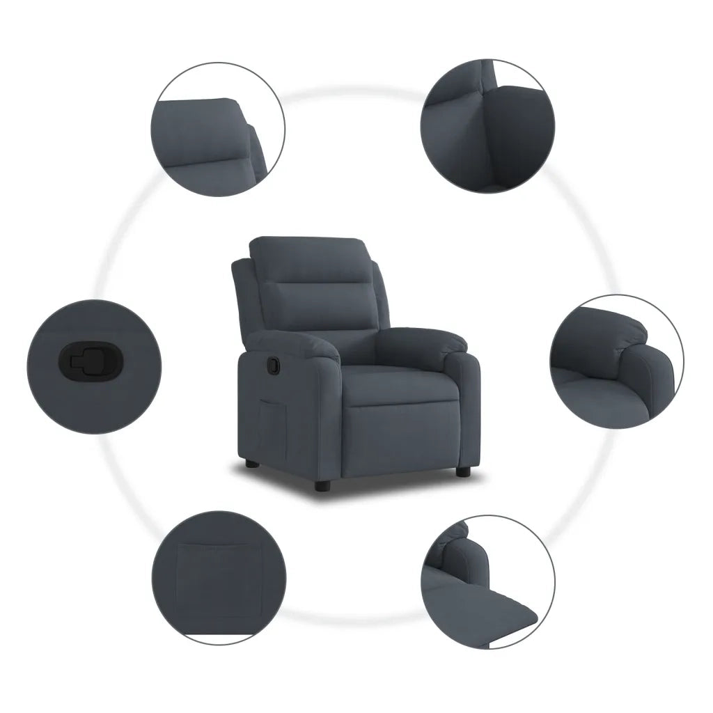 Poltrona | Sedia Relax Reclinabile Grigio Scuro in Velluto