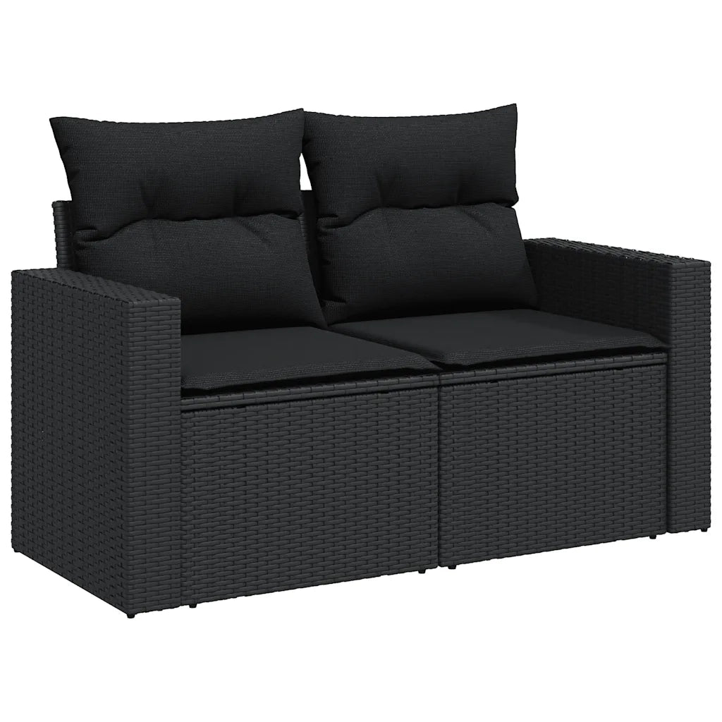 Set Divano da Giardino 6 pz con Cuscini Nero Polyrattan Acacia 3327993