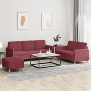 Set di Divani 3 pz con Cuscini Rosso Vino in Tessuto 3202132